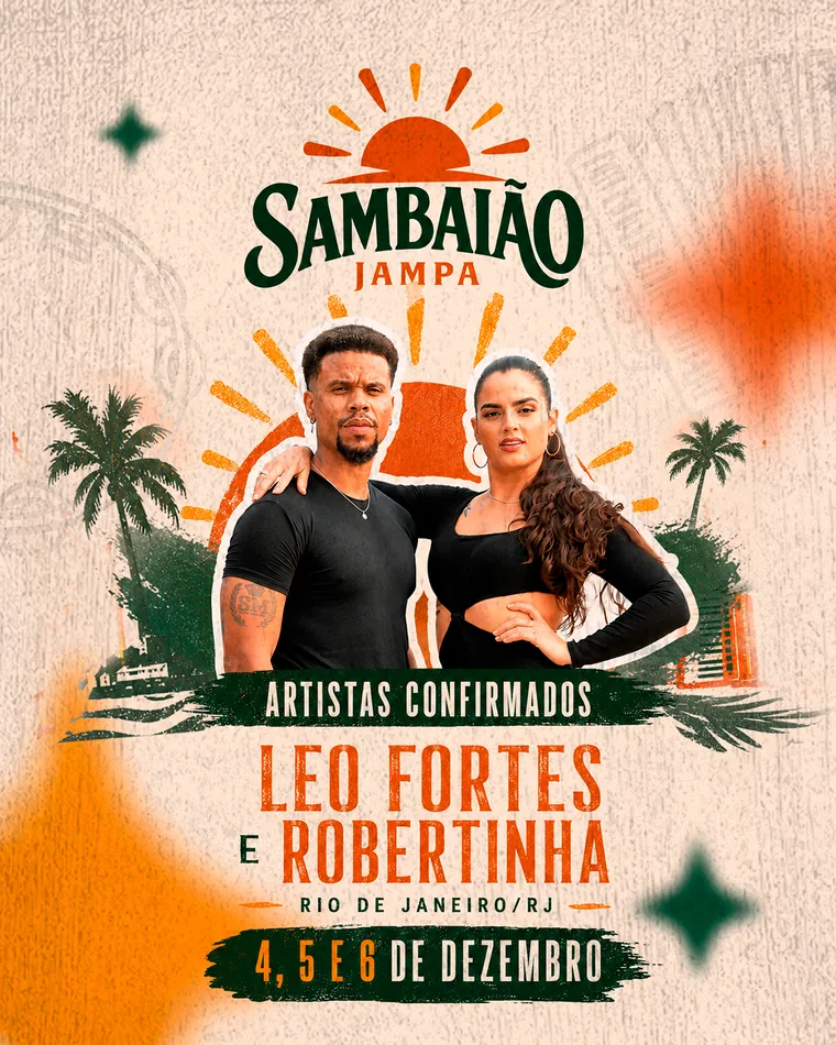 Arte de Léo Fortes e Robertinha, artistas confirmados do Sambaião